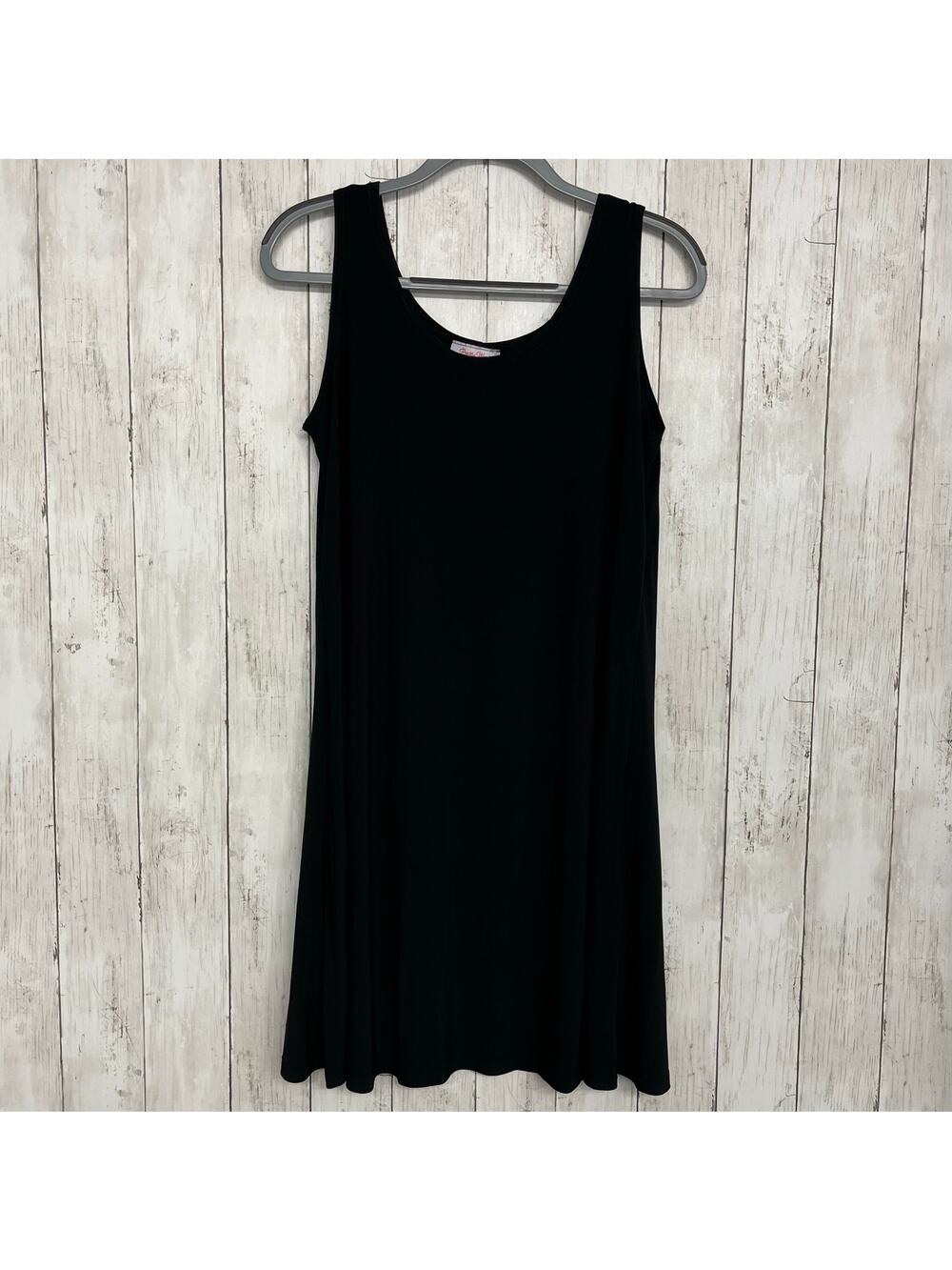 Vintage Pretty Woman Basic Black Lightweight Flowy Tank Top Knee Length Dress M
